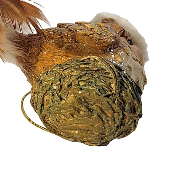 Vintage Christmas Bird Ornament with Santa Hat and Feather Tail - 3" Tall - Picture 5 of 9